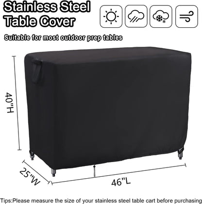 Kingling Grill Cart Cover, Waterproof Outdoor Prep Table Cover 46 Inch Stainless Steel Outdoor Patio Table Covers Rectangular for Metal Prep Cart Protection -46''L x 25''W x 40''H (Black)