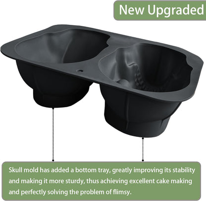 JETKONG Extra Large Silicone Skull Cake Mold Haunted Skull Baking Cake Pan for Halloween and Birthday Party