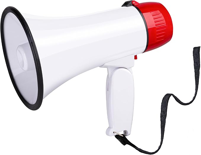 MyMealivos Portable Megaphone Bullhorn 20 Watt Power Megaphone Speaker Voice and Siren/Alarm Modes with Volume Control and Strap (White&Red)