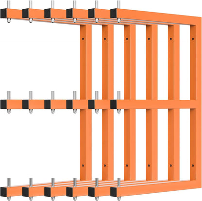 Lumber Rack Wall-Mounted Lumber Storage Rack, Heavy Duty Wood Storage Racks with 9-Level System, 1980 LB Sturdy Garage Wood Organizer, Orange Lumber Metal Racks for Indoor and Outdoor (6 Pack)