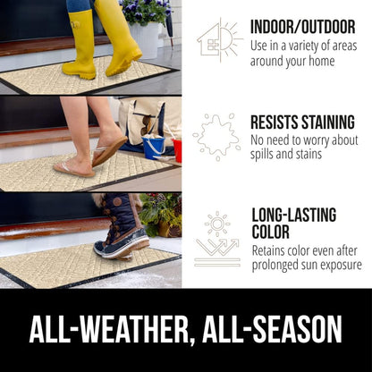 GORILLA GRIP 100% Waterproof All-Season WeatherMax Doormat 35x23, US Designed Natural Rubber, Stain and Fade Resistant, Low Profile Indoor Outdoor Door Mats, Easy Clean Patio Mat, Modern Latte