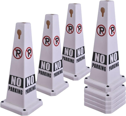 8-Pack 26.5" Caution Cones, 4-Sided Visible Safety Signs with Heavy Rubber Base, Warning for Slip & Fall Prevention, Indoor/Outdoor Use (White, 8Pcs-No Parking)