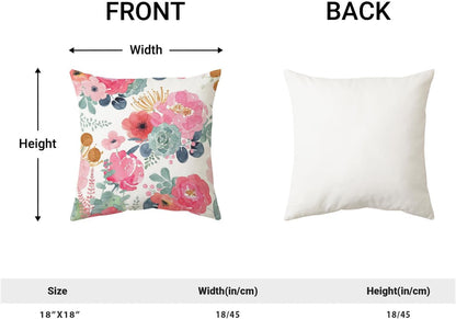 CXMEIFLY Spring Floral Pillow Covers 18 x 18 Inch Set of 2 for Watercolor Pink Flowers Decor Throw Pillows Green Leaves Plant Outdoor Decorative Cushion Cases with Zipper for Couch Bed Decorations