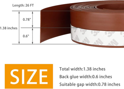 Door Weather Stripping Doors Seal Strip, 26 FT Silicone Sealing Tape for Door Draft Stopper Adhesive for Doors, Windows and Shower Glass Gaps(Brown, 35mm)