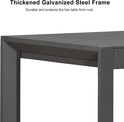 PURPLE LEAF 43.1'' Rectangle Outdoor Patio Bar Height Pub Table, Outside Aluminum Tall Kitchen Bar Table with Sturdy Legs for Bar Stool, Indoor and Outdoor, Garden, Grey