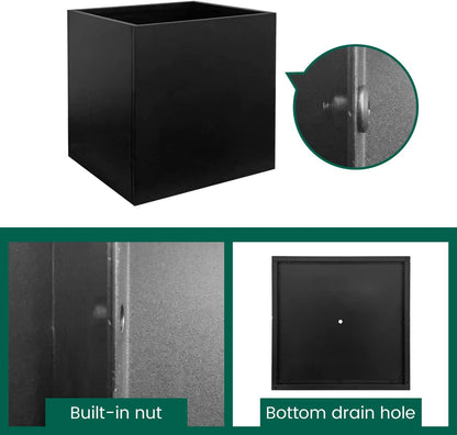 Galvanized Steel Planter Box Black Metal Planter Large Square Indoor Outdoor Planters Cube Steel Heavy Duty Flower Pot 16Inch Powder Coating Modern Commercial Residential for Patio, Deck, Yard, Garden