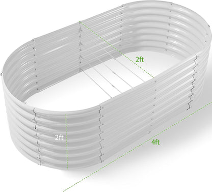 Land Guard 24“ Tall 4×2ft Galvanized Raised Garden Bed Kit, Galvanized Planter Garden Boxes Outdoor, Oval Large Metal Raised Garden Bed for Vegetables(Pearl White, 4×2×2ft)