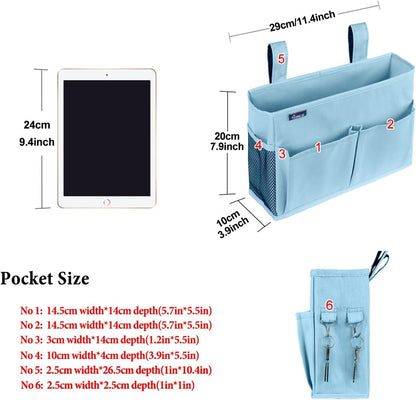 Surblue Bedside Caddy Hanging Organizer Bedside Storage Bag for Bunk and Hospital Beds (Small, Skyblue)