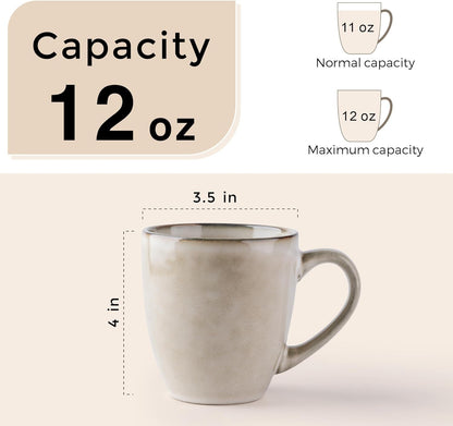 GBHOME Ceramic Coffee Mugs Set of 6, 12oz Stoneware Coffee Mugs Set For Dad Mom Women MEN, Light Weight Coffee Cups for Latte/Tea/Beer/Hot Cocoa, Dishwasher & Microwave Safe,Cappuccino