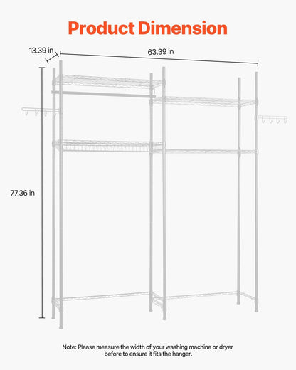 VEVOR Over The Washer and Dryer Storage Shelf, 4 Tier Laundry Room Drying Rack with Hanger Rod and Hooks, Adjustable Over Washer and Dryer Shelves, Laundry Room Shelf Storage Space Saver, White