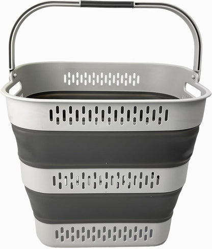 SAMMART 40L (10.5 Gallon) Collapsible Plastic Laundry Basket with Handles - Foldable Pop Up Storage Container/Organizer - Portable Laundry Hamper - Space Saving (1, Grey)