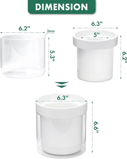 Phoenix Vine 6 Inch Self Watering Planter, White Terracotta Clay Pot with Glass Reservoir for Indoor Plants, Herbs, Flowers, Set of 2, 52-B-F-2