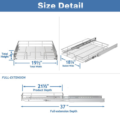 Pull Out Cabinet Organizer 19½" W x 21½" D, Heavy Duty Cabinet Pull Out Shelves, Slide Out Drawers Organization for Kitchen Cabinets Bathroom