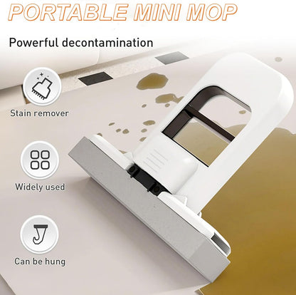 Mini Foldable Desktop Mop, Sponge Mop Wet and Dry Use Cleaning System, Self-Squeeze Small Mop for Bathroom Kitchen Desktop Glass Living Room Car (Orange, 2pcs)