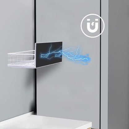 Magnetic Basket, Magnetic Shelf for Fridge, Magnetic Spice Rack for Refrigerator Wire Mesh Magnetic Organizer Holder Accessories for Office Kitchen Classroom Storage,White, 9.44" x 4" x 1.77"