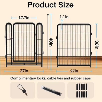 Garden Fencing 36 inch High, 8 Panels Total 17.7 Ft(L) Tall Garden Fence for Dogs, Wide Door Low Threshold Temporary Fence, Fencing for Garden Beds, Dog Fence Outdoor for Yard