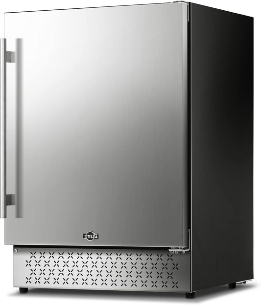 Tylza Outdoor Beverage Refrigerator 24 Inch, Stainless Steel Under Counter Beverage Cooler, 190 Cans Beer Fridge Built-in and Freestanding Beverage Fridge