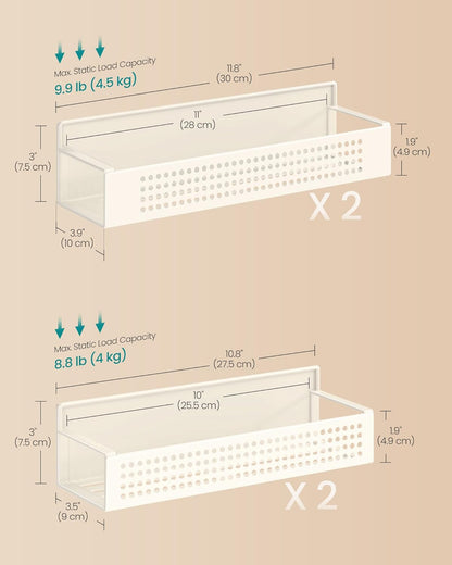 SONGMICS Magnetic Spice Rack for Refrigerator, Set of 4, 2 Large and 2 Small Kichen Magnetic Shelves for Microwave, Washing Machine, Spice Organizers, No Drilling Needed, Cream White UKCS061W01
