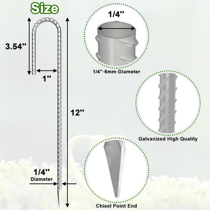 VVOKGO Rebar-Stakes-12-Inch J Hook Galvanized Tent Stakes Heavy Duty, 50-Pack Ground Chain Link Fence Anchors with Chisel Point End for Gazebo, Camping Tents, Outdoor Inflatables Decorations