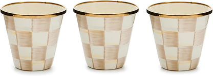 MACKENZIE-CHILDS Enamel Herb Pots, Small Plant Pots for Herbs or Flowers, Set of 3, Brown-and-White Mocha Check