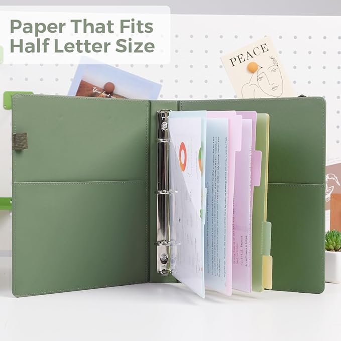 SKYDUE Small 3 Ring Binder with Clipboard, 8" × 10" PU Mini 1 Inch Binder with Notepad, 5 Dividers, and Labels, Clipboard Folder Great for School Office(Fit Half Letter Sized Paper)