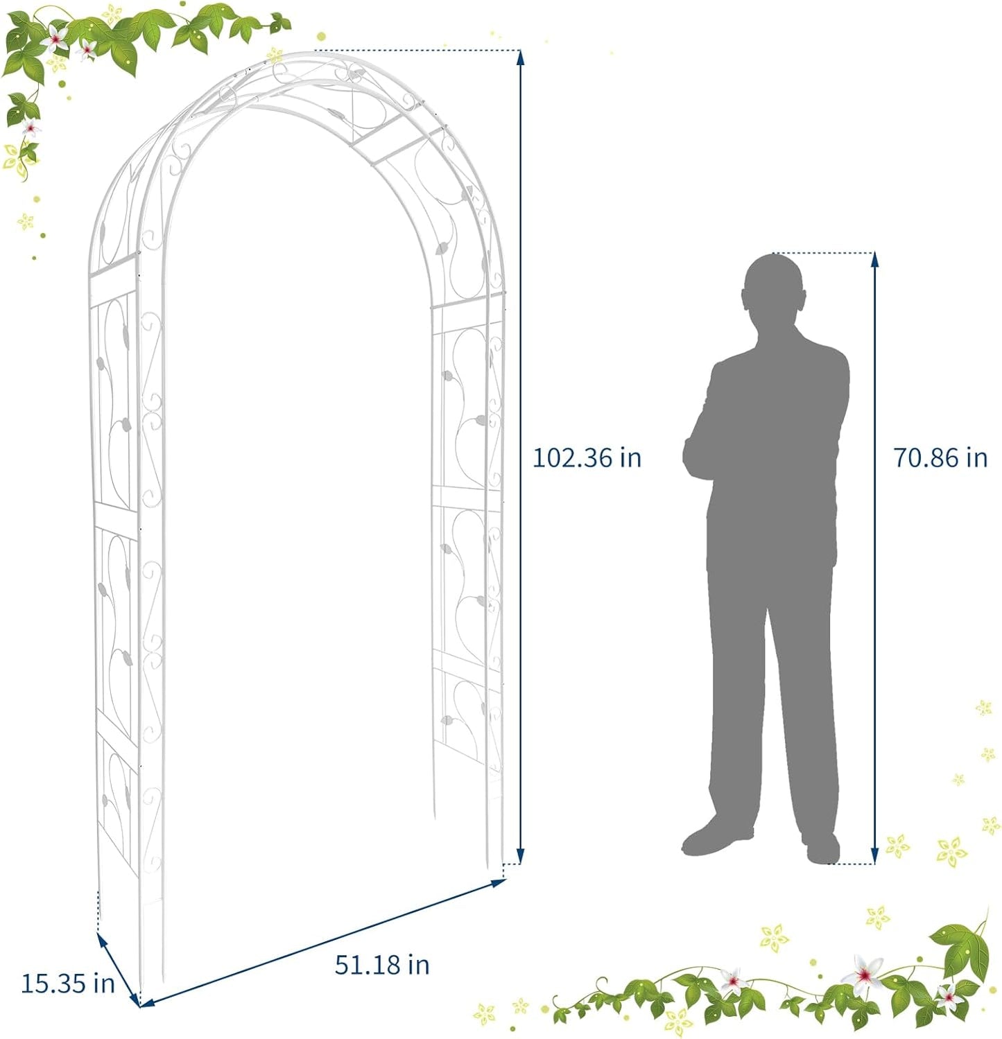 Garden Arch Arbor Trellis, 8.5Ft Outdoor Metal Garden Arch Arbor for Climbing Plants, Wedding Archway for Lawn, Patio, Backyard, Party, Events, Ceremony Wedding Decoration, White