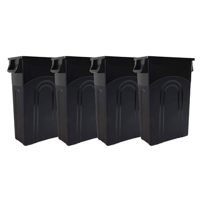 United Solutions Highboy Waste Container, 23 Gallon, Space Saving Slim Profile and Easy Trash Bag Removal, Indoor or Outdoor Use, Integrated Handles for Easy Carrying, 4-Pack, Black.