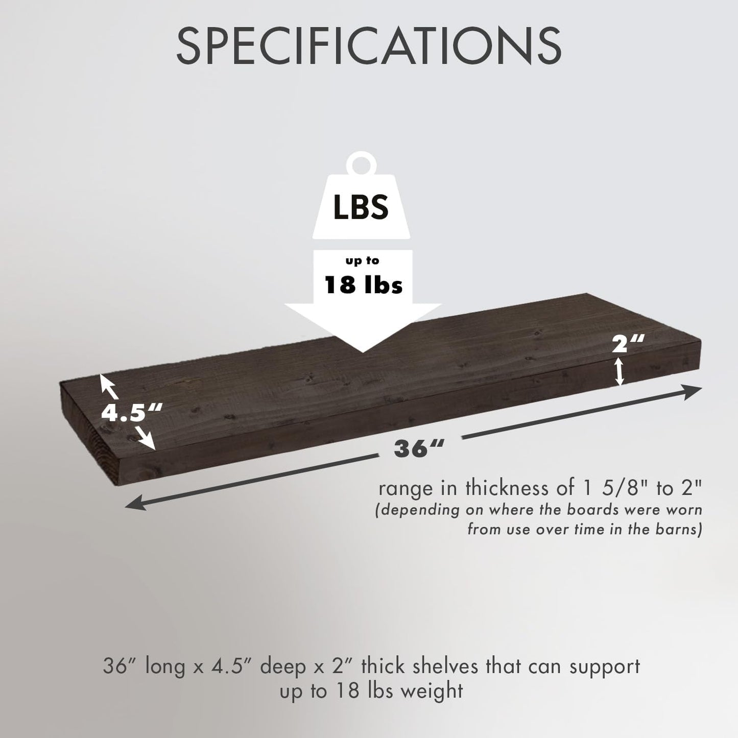 Urban Legacy Reclaimed Barnwood Planks | Floating Shelves for Wall w/Flush Mount Shelf Bracket Set Included | Set of 2 (Coffee Bean, 36"x 4.5"x 2")