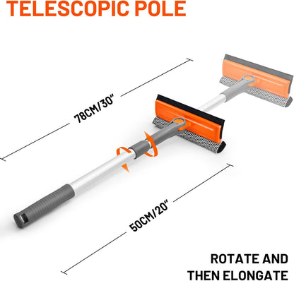 eazer Professional Window Squeegee, 2-in-1 Rotatable Squeegee for Window Cleaning Kit, Window Cleaner Tool, Window Washing Equipment Kit with Extension Pole (20''-30'') for Shower/Windshield - 2 Head