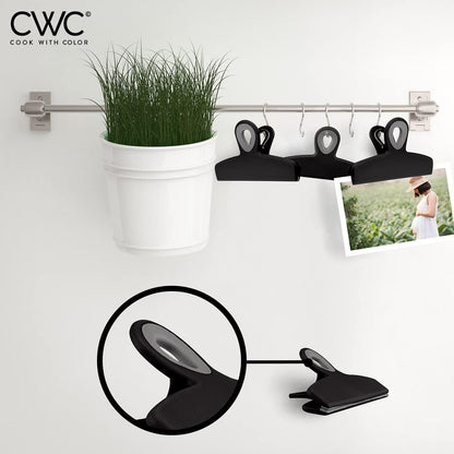 COOK WITH COLOR Bag Clips - Heavy Duty Chip Clip and Refrigerator Magnet Clips for Food Storage with Air Tight Seal Grip, Black, Pack of 4 Large Clips