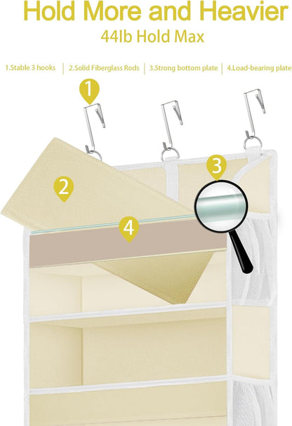 1 Pack Over The Door Storage Organizer with 5 Pockets 10 Mesh Pockets, 44 lbs Weight Capacity Door Hanging Organizers and Storage for Bedroom,Bathroom,Nursery,Kidroom,Babyroom