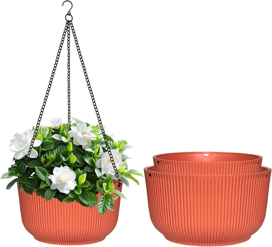 Hanging Planters 9/10/11 Inch for Indoor Plants, 3 Pack Plant Hanger Outdoor with Drainage Holes, Self Watering Hanging Basket Flower Pot for Garden Home Decor, Light Coral