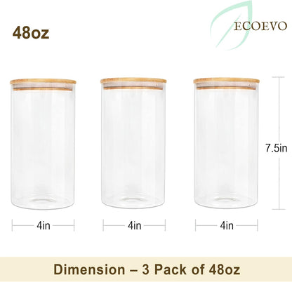 Glass Jars with Bamboo Lids (40oz in 3 Pack), Glass Food Jars and Canisters Sets, Pantry Food Storage Jars with Airtight Lids, Large Glass Canisters with lids