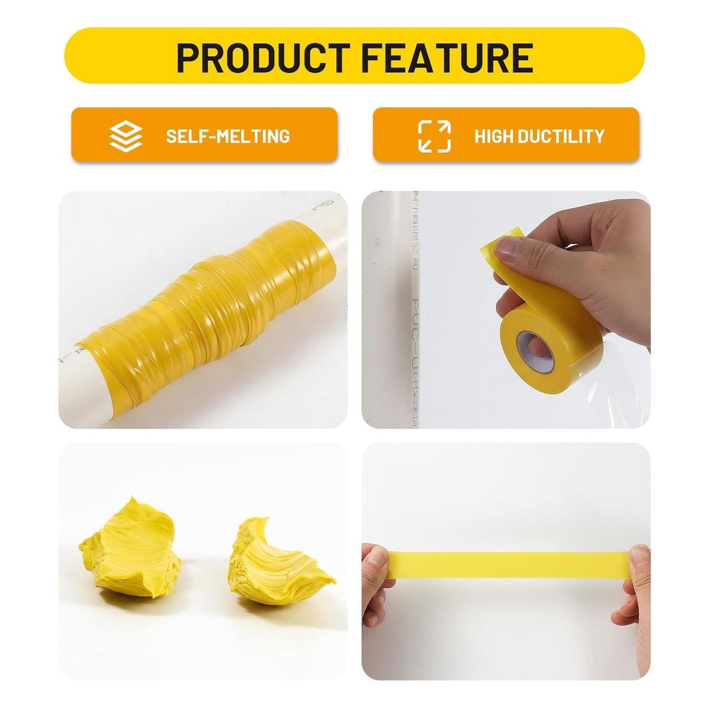 Self Fusing Silicone Tape 4 Rolls 1 in x 10' Yellow Waterproof Rescue Tape Rubber Leak Silicone Self-amalgamating Tape for Plumbing, Sealing Pipes, Hose Repair, Outdoor Coax and Tool Fixation