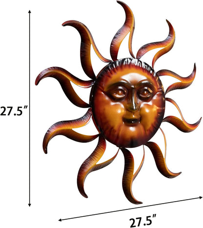 TICKCACY Metal Sun Wall Art Decor, 27.5” Sun Wall Art Hanging for Indoor Outdoor, Sun Face Wall Decor for Living Room Farmhouse Yard Fence