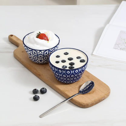 Selamica Ceramic 8oz Bouillon Cups 4 Inch Small Bowls, Dessert bowls for Soup Dipping Sauce Coffee Cupping, Microwave Dishwasher Safe, Set of 6, Vintage Blue