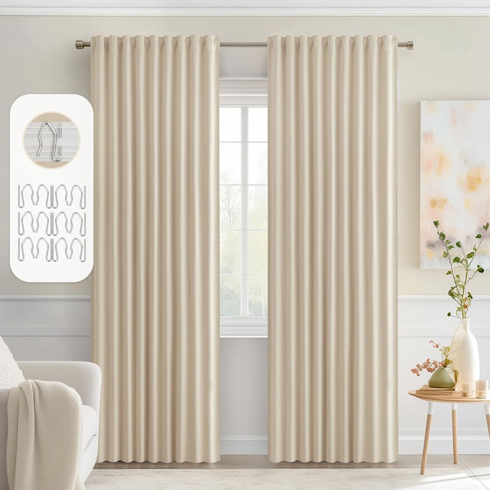 MIULEE Cream Beige Back Tab Light Blocking Curtains 78 Inch Length 2 Panels Set for Living Room Bedroom Privacy, Rod Pocket/Pinch Pleat Thermal Insulated Room Darkening Pleated Blackout Drapes