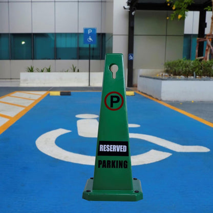 4-Pack 26.5" Caution Cones, 4-Sided Visible Safety Signs with Heavy Rubber Base, Warning for Slip & Fall Prevention, Indoor/Outdoor Use (Green, 4Pcs-Reserved Parking)