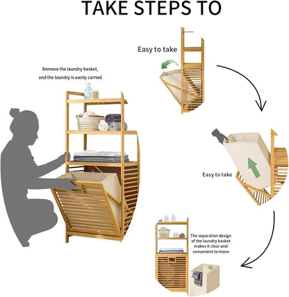 Laundry Hamper with 3 Tier Shelves & Tilt Out Basket, Laundry Baskets Organizer Hampers Bathroom Storage Shelf for Laundry Room, Bathroom, Guest Room (3-Tier Large)