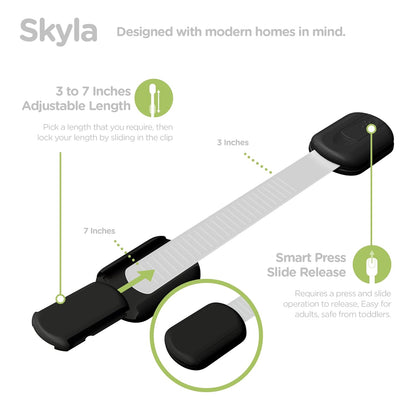 Baby Proofing Child Safety Locks (2 Pack) by Skyla Homes - The Safest, Quickest and Easiest 3M Adhesive Cabinet Latches, No Screws & Magnets, Multi-Purpose for Furniture, Kitchen, Ovens, Toilet Seats