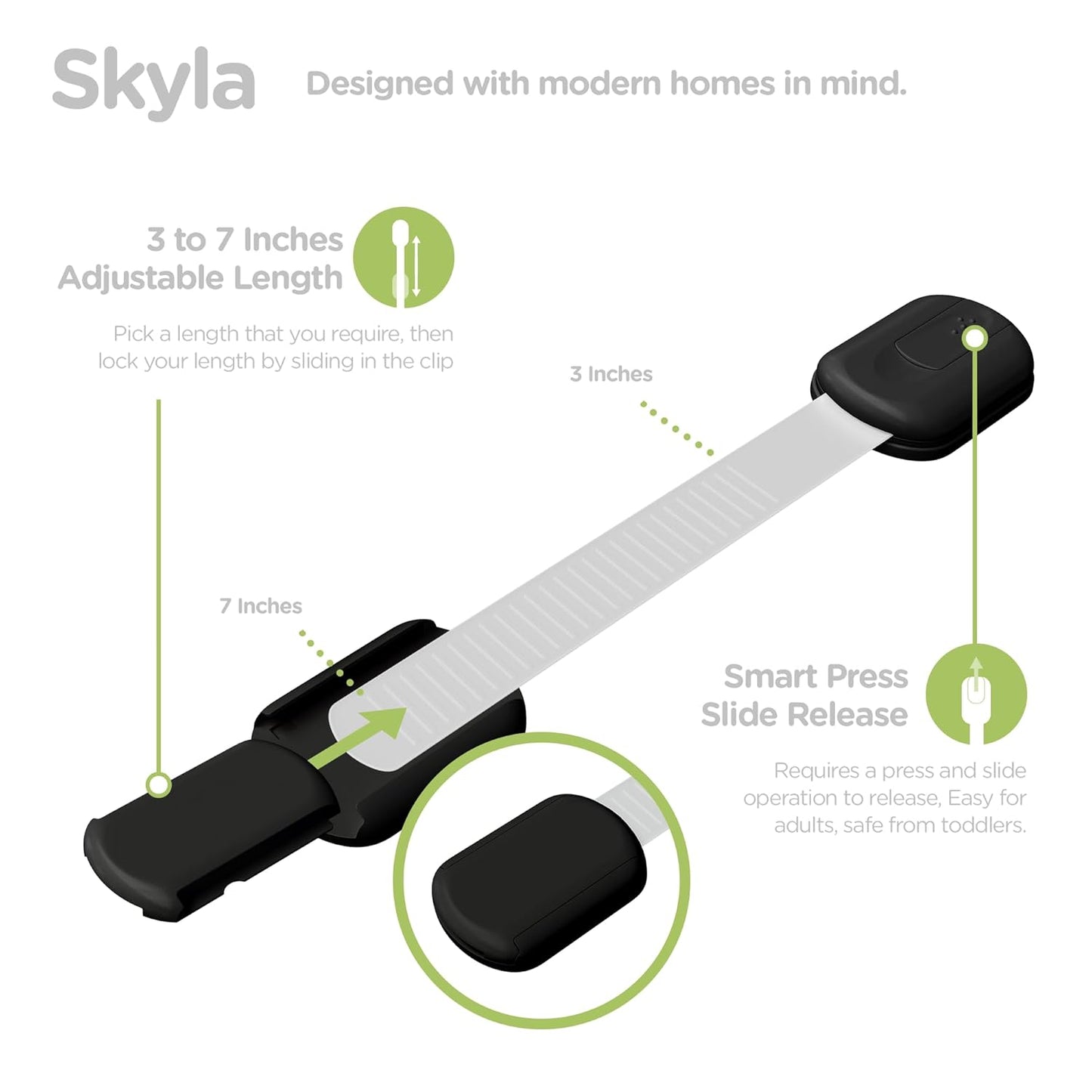 SKYLA HOMES Baby Locks (8-Pack) Child Safety Cabinet Proofing - Safe Quick and Easy 3M Adhesive Cabinet Drawer Door Latches No Screws & Magnets Multi-Purpose for Furniture Kitchen Ovens Toilet Seats