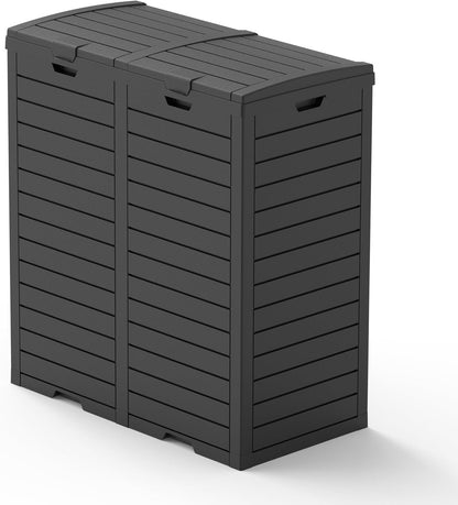 62 Gallon Outdoor Trash Can, Waterproof Resin Trash Can with Layered Lid and Drip Tray, Perfect for Patio, Backyard (Black)