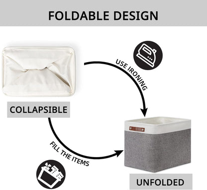 DULLEMELO Storage Baskets Large 16"x12"x12" Rectangular Storage Bins Baskets for Organizing [2 Pack] Fabric Collapsible Storage Organizer for Home,Office,Closet,Clothes,Toys (White&Grey)