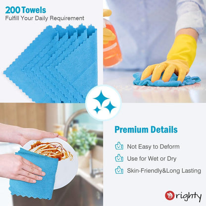 Orighty Cleaning Cloths Bulk, 200 Pack Shop Rags Reusable, Multi-Purpose Shop Towels for Cars, Microfiber Cleaning Rags for Automotive, Mechanic, Kitchen, Lint Free Towels 11.5’’ x 11.5’’, Blue