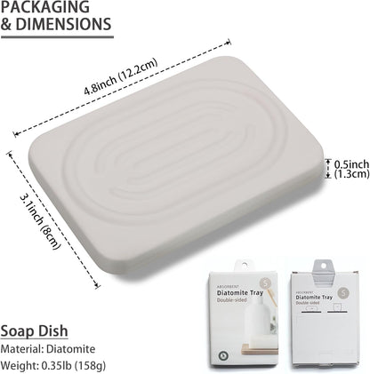 Diatomite Soap Dish for Kitchen Organizer, Quick Dry Sink Caddy Holder for Sponge, Brush, Toothbrush - Fast Absorbing Stone Tray (Beige, 4.8" x 3.1")