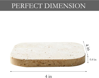 Luxury Turkish Travertine Coasters - Set of 4 - Square Marble Bar Coasters for Drinks, Coffee - Stone Holder for Home Décor, Housewarming Gifts (Beige Travertine)