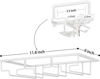Wine Glass Rack - Under Cabinet Stemware Wine Glass Holder Glasses Storage Hanger 2 Pack Metal Organizer for Bar Kitchen White