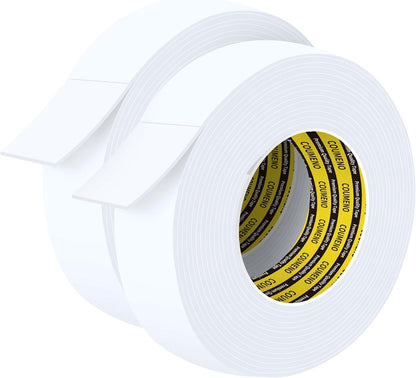 2 Pack Foam Tape 1.77inX16.4FT Sealing Strip Foam Pad Sponge Tape Window Weatherproof, Self-Adhesive Insulation Sealing White