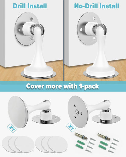 Magnetic Door Stoppers Door Catch - 1 Pack Stainless Steel Heavy Duty Door Stops for Bottom of Door, Wall & Floor Mounting No-Drill Strong Adhesive & Screws, Strong Door Holder to Keep Door Open