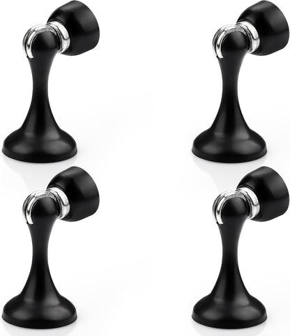 Probrico Black Magnetic Door Stoppers for Bottom of Door, Stainless Steel Magnet Door Catch Door Stops to Keep Door Open, Heavy Duty Door Holder, Wall and Floor Mounting, 4 Pack